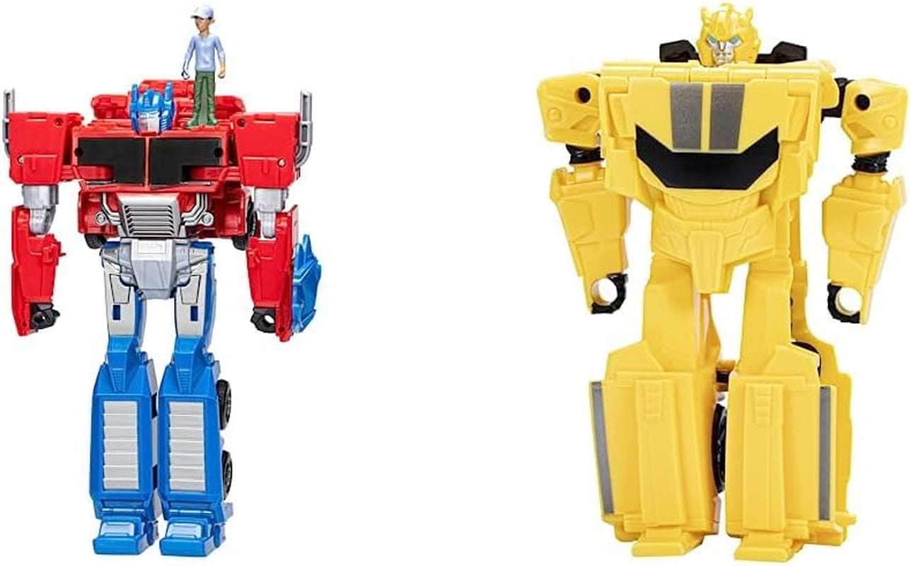 Transformers Earthspark Spin Changer Figura Optimus Prime (20 cm) con figura de Robby Malto (5 cm), de 6 Figuras de acción Naty Shop Pack de figuras Bumblebee, Optimus Prime 10 cm