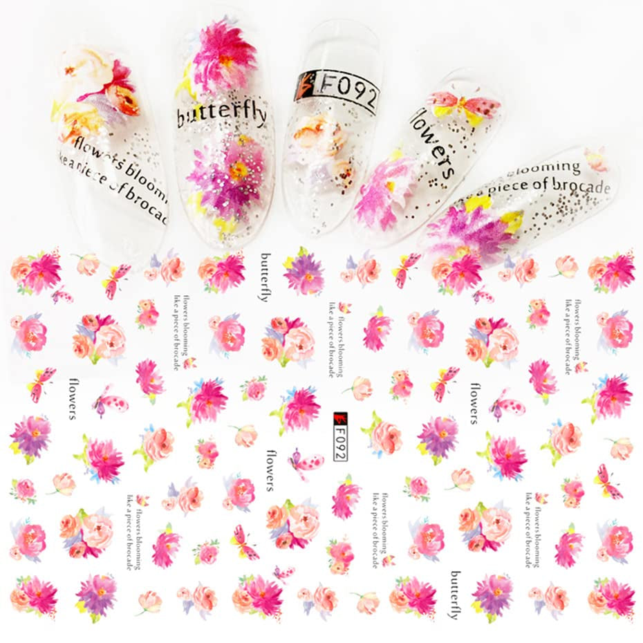 JMEOWIO Nagelsticker Frühling Blume 9 Blatt Nagelaufkleber Selbstklebend Rosa Blüte Nail Art Sticker Decoración Nageldesign Zubehör