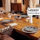 MÄSER 934017 Vajilla Iberico Blue para 4 personas, 12 piezas, estilo morisco, varios diseños vintage en blanco y azul, cerámica