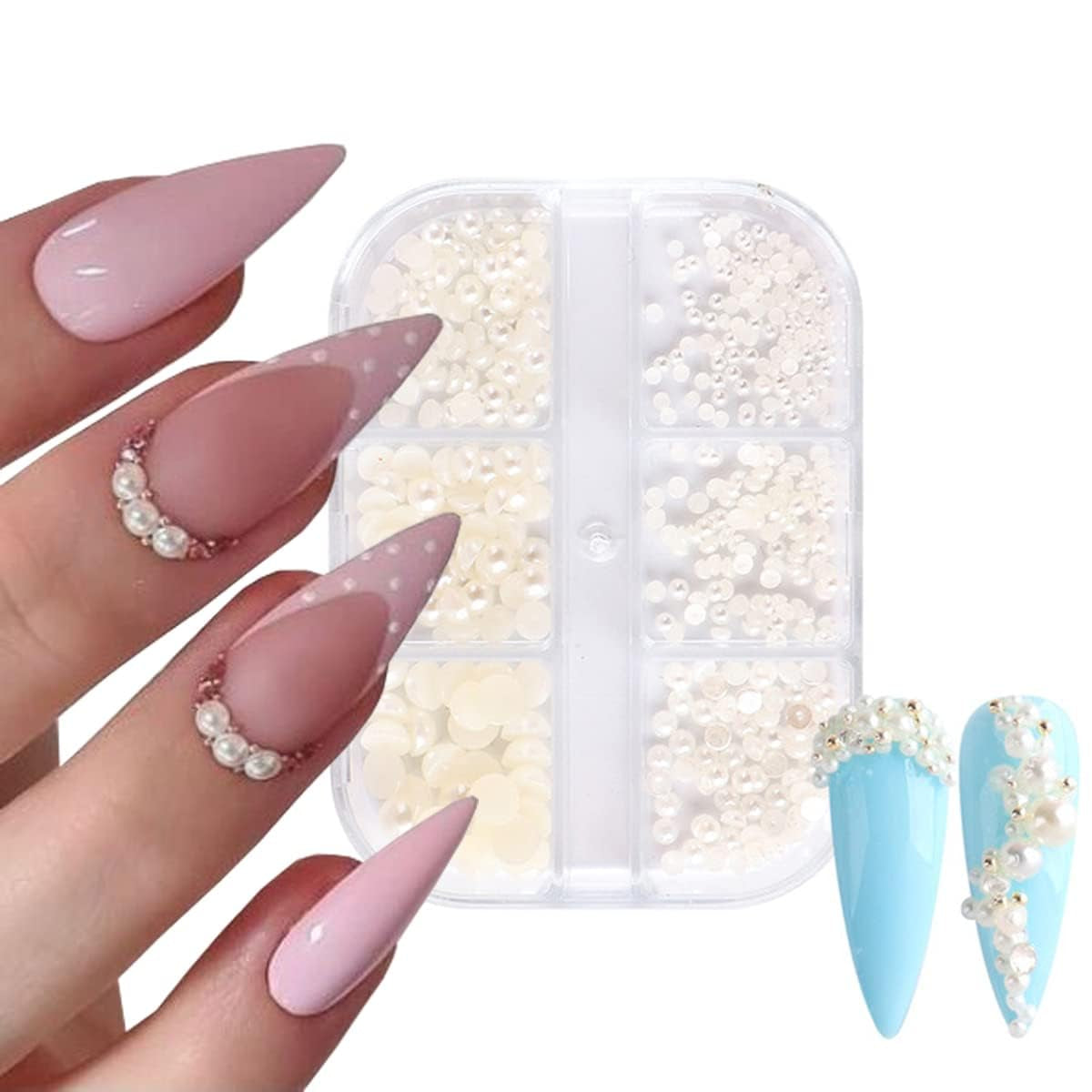 GZMAYUEN Nail Art Perlen Micro Caviar para uñas, 0,3-3 mm Goldene Silber Mini Caviar Strasssteine, Weiß Beige Mini Nägel Perlen Mikroperlen Dekor para uñas