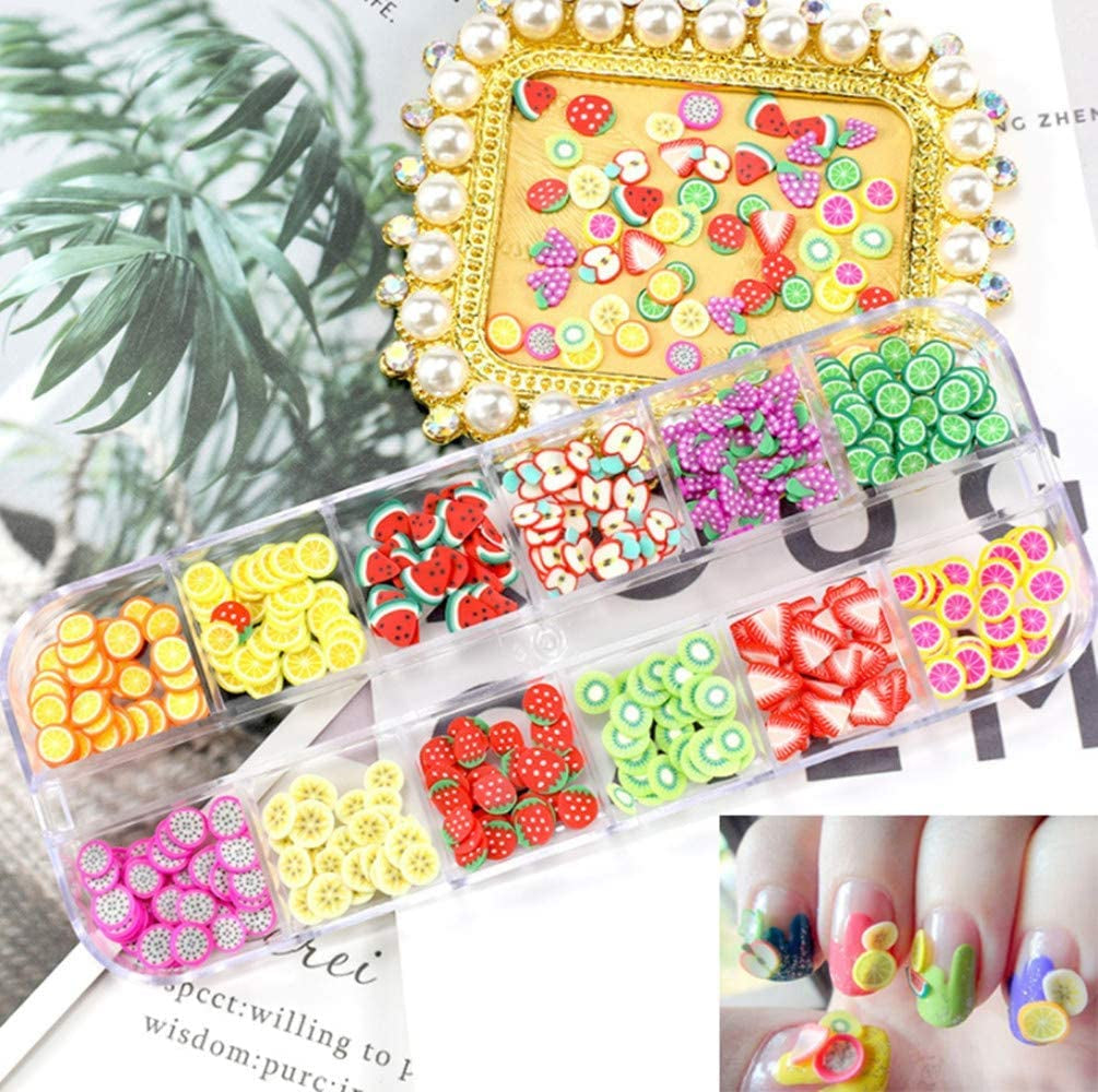 4 Set Nagel Obst Scheiben, Basicon Niedliche Obst Polymer Scheiben Obst Scheibe Nail Nagel 3D Obstscheibe Nail Art Slice para bricolaje Liefert Maniküre Dekoration Schleim Zubehör Nageldekorationen, 4 estilos