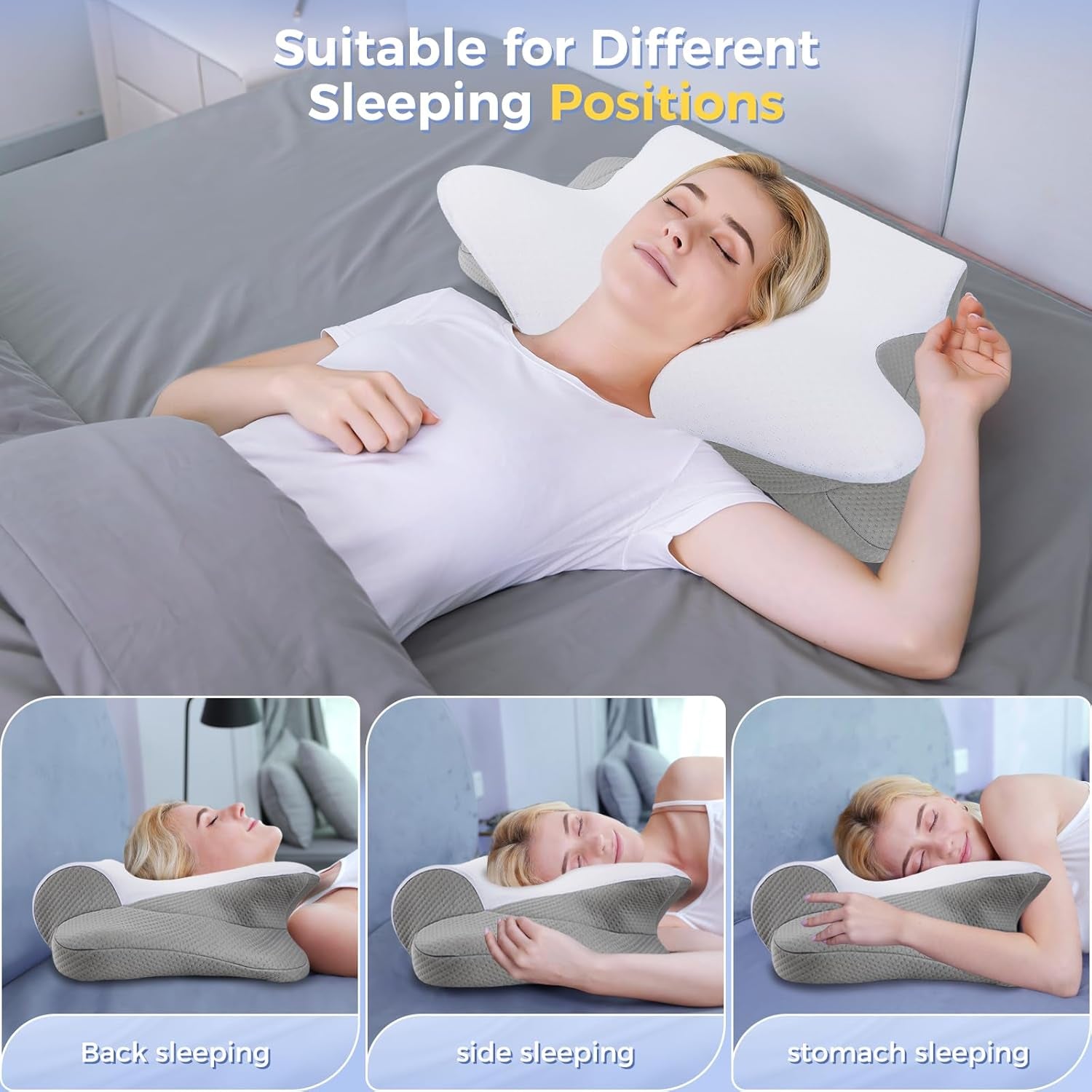 SAHEYER Almohada cervical 2 en 1 Almohada ergonómica de apoyo para el cuello y almohada enrollable para el cuello Almohada ortopédica para personas que duermen de lado Almohada de espuma viscoelástica para personas que duermen de lado Espalda y estómago Almohadas cervicales ortopédicas Naty Shop