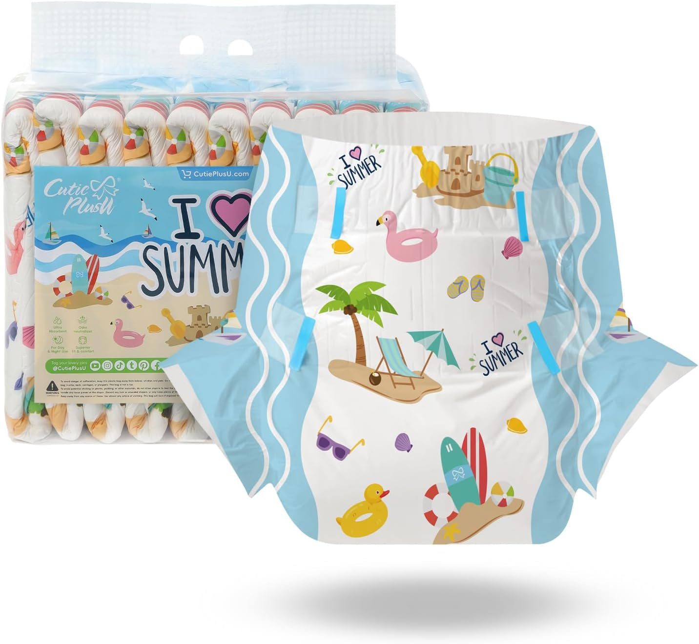CutiePlusU Pañales para Adultos, 10 Piezas, Braguitas Desechables para Incontinencia con Sábana para Mujeres y Hombres, Máxima Absorbencia Durante la Noche - Little Princess (Tamaño Grande 94-119cm)
