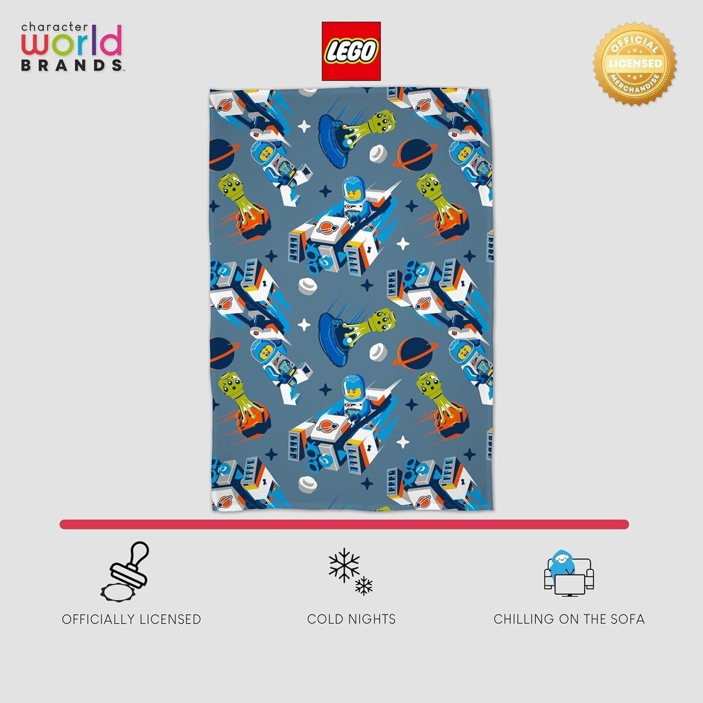 Character World Manta Polar Oficial Lego® City, Súper Suave, Cálida Manta Azul, Diseño Cityspace, Perfecta para Dormitorios, Acampar y Dormir, Camas y Mantas de 100 X 150 Cm Besuche den Character World-Store