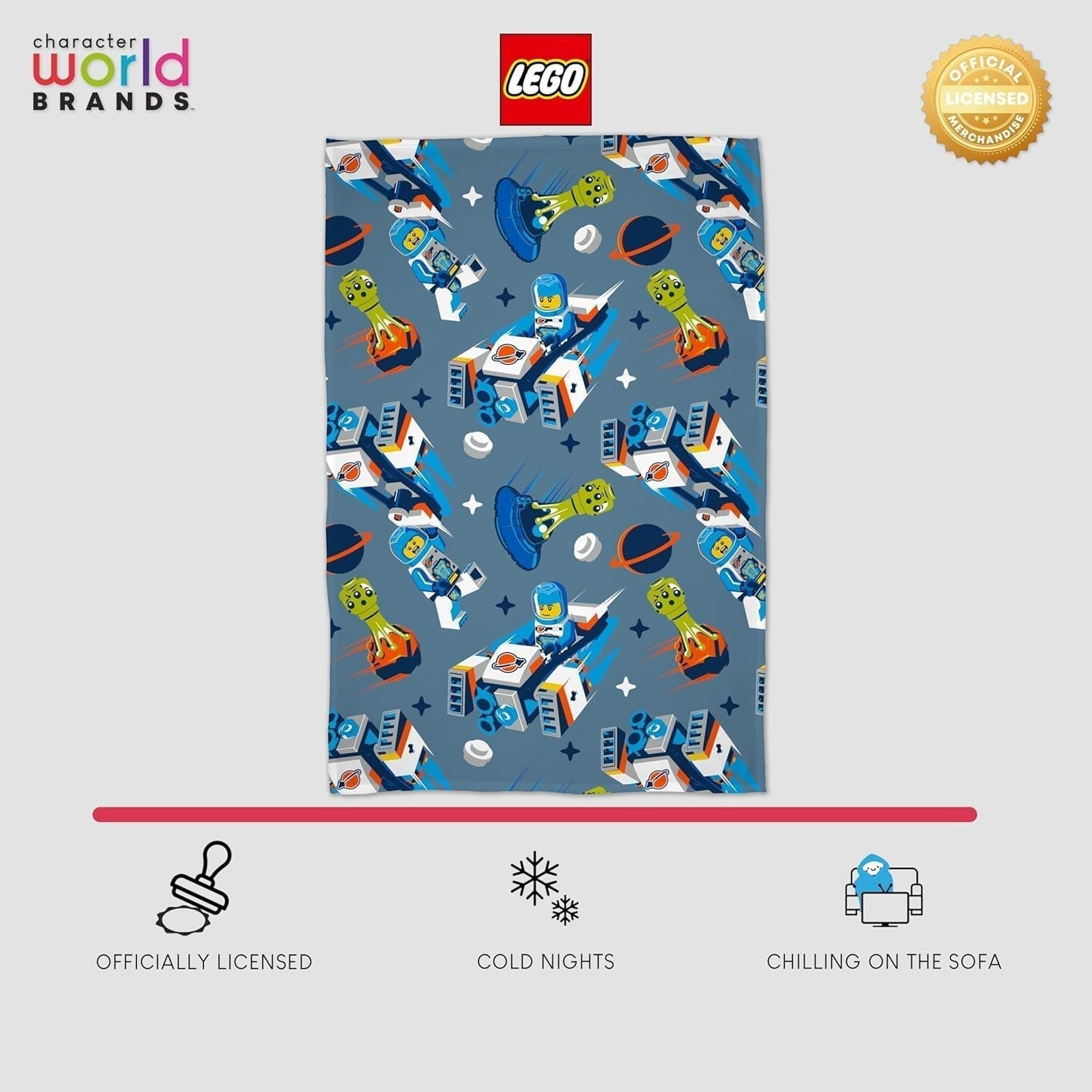 Character World Manta Polar Oficial Lego® City, Súper Suave, Cálida Manta Azul, Diseño Cityspace, Perfecta para Dormitorios, Acampar y Dormir, Camas y Mantas de 100 X 150 Cm Besuche den Character World-Store