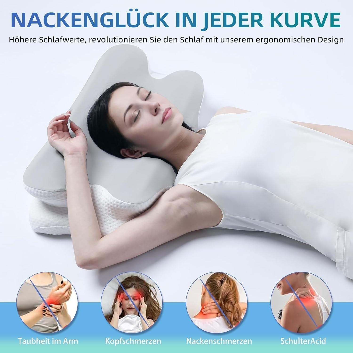 RUMMY Almohada Ergonómica de Espuma Viscoelástica con Funda Lavable Extraíble para Dormir de Lado y Boca Abajo (Gris) Almohadas Ortopédicas Cervicales Naty Shop