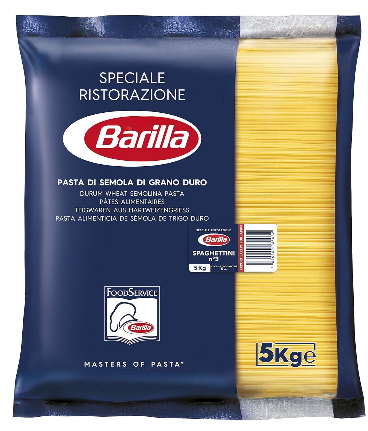 Barilla Pasta Klassische Spaghetti n.5 aus Hartweizen immer al dente de alta calidad, (1 x 500 g), insípido