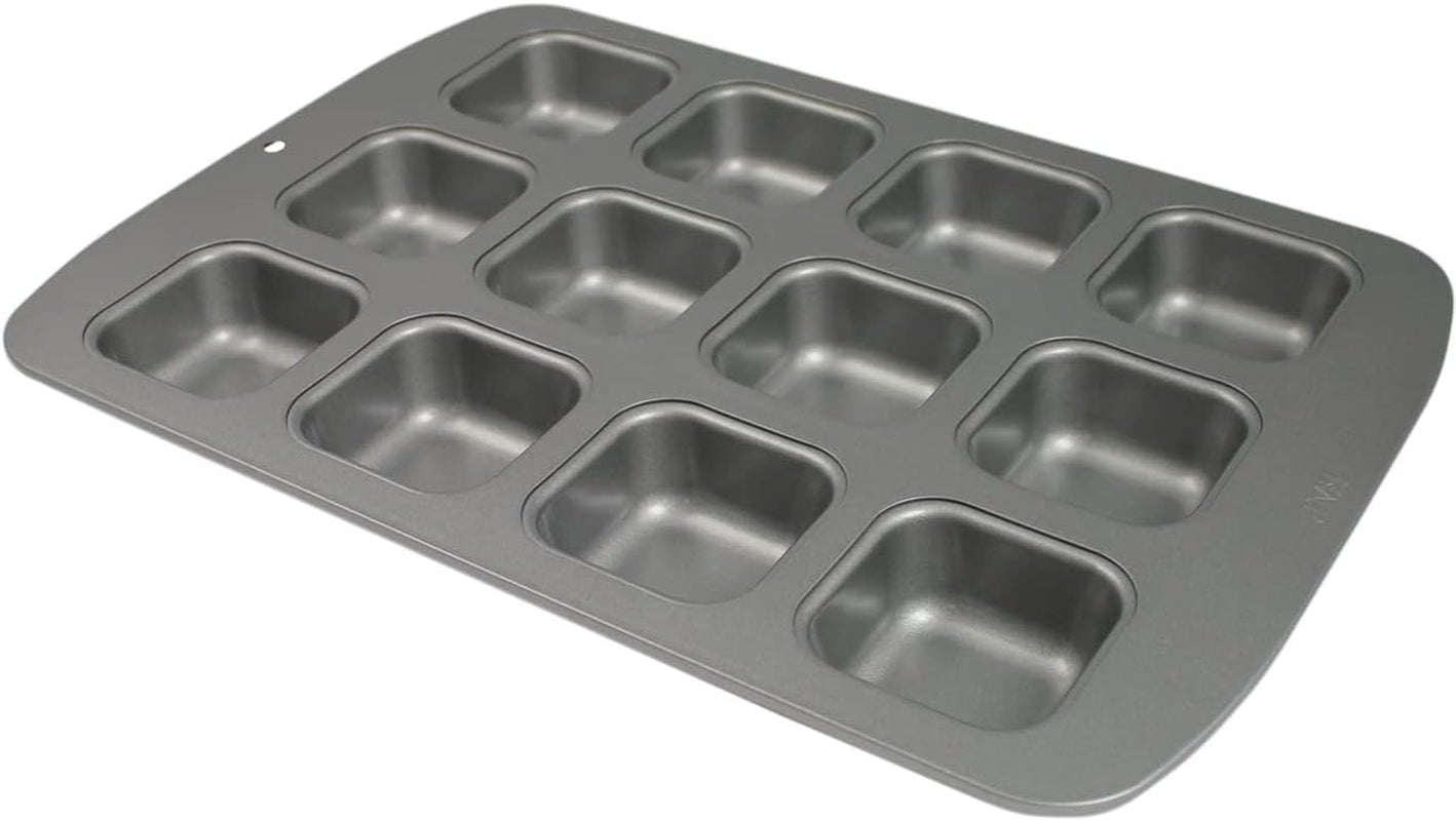 CSB106 Quadratische Antihaftbeschichtete Backform Mit 12 Minilöchern Aus Karbonstahl, Edelstahl, Silver, 37,3 X 26,1 X 3,1 Cm Moldes y bandejas para repostería Naty Shop