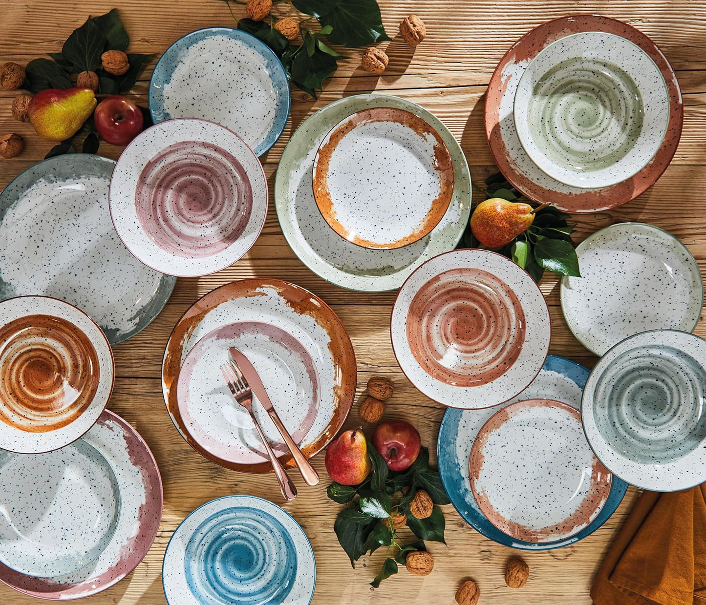 Servicio de mesa Sienna para 6 personas, 18 piezas, porcelana, multicolor