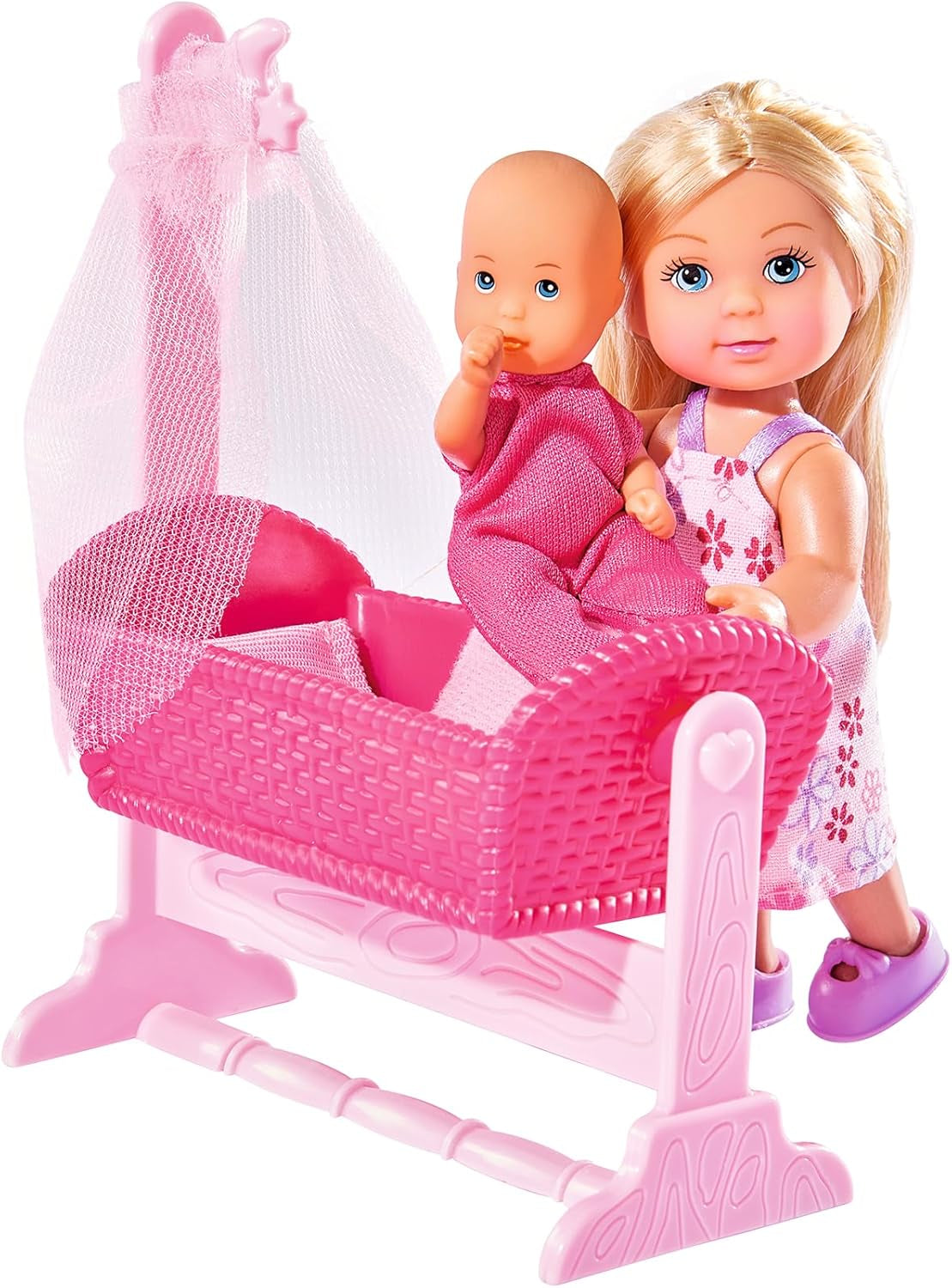 Simba 105736242 - Evi Love Doll Cradle 2 Surtido Evi como Niñera con Cuna y Baby Fashion Doll 12cm para 3 años en adelante