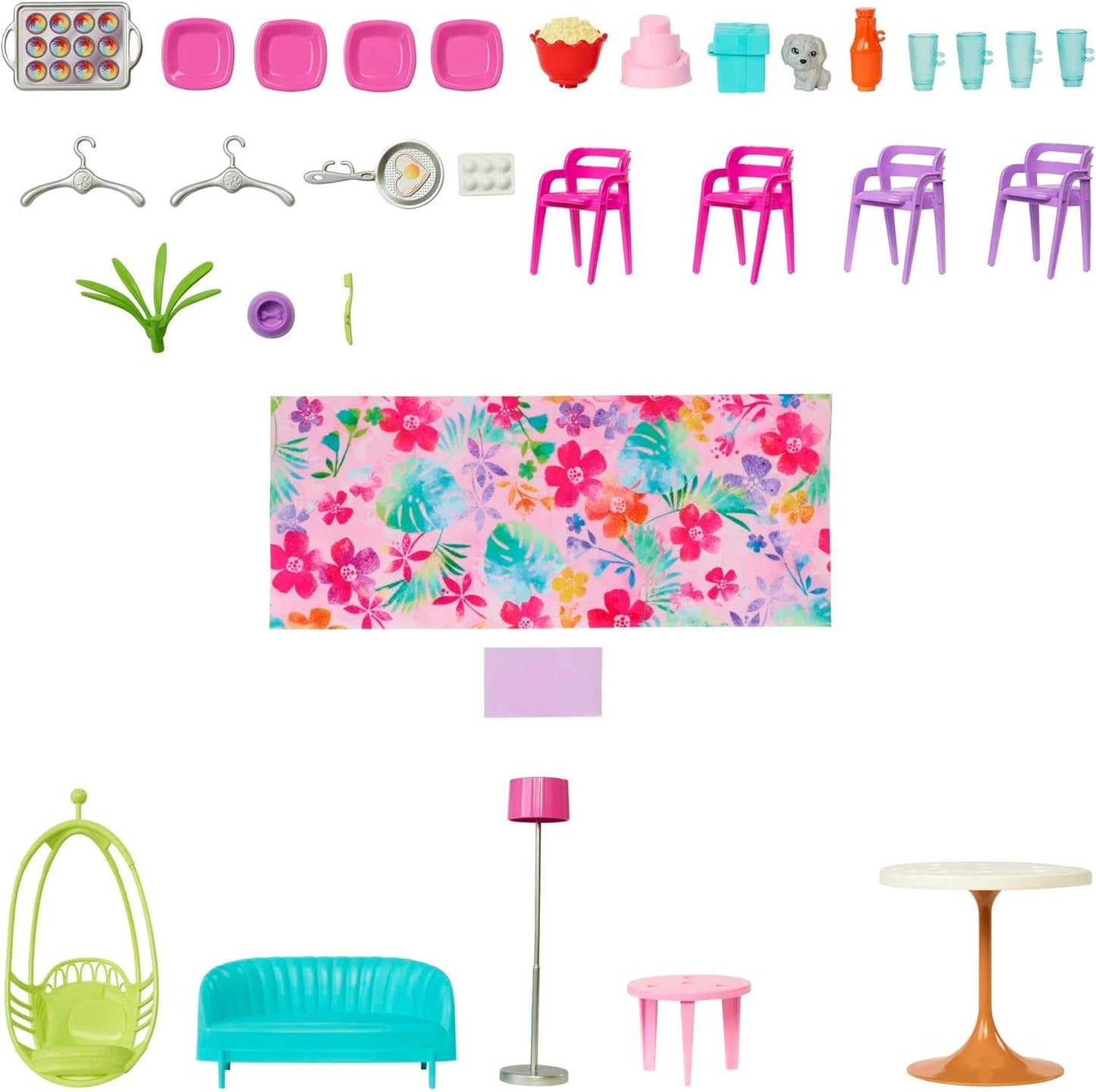 Barbie Holiday House (116 x 77,9 cm), Casa de juegos de 6 plazas, Totalmente amueblada con accesorios, muebles y ascensor, plegable y almacenamiento, muñeca, regalo para niños a partir de 3 años, HCD50