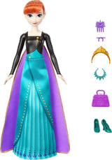 Mattel Disney The Ice Queen Anna Fashion Doll Set, Spin & Reveal con 11 sorpresas, incluyendo 5 accesorios, 5 pegatinas y una escena de juego, inspirada en la película de Disney, HXD27 Naty Shop Dolls