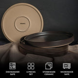 MIAMIO - Juego de Platos para 4 Personas / Vajilla de Cerámica para 4 Personas, Vajilla de Gres Apta para Lavavajillas y Microondas - Colección Sierra (Platos Oscuros, Platos Grandes (4x))
