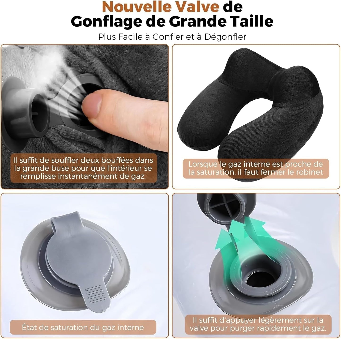 Almohada de Viaje Inflable, Almohada de Viaje con Antifaz para Dormir + Tapones para los Oídos + Bolsa de Transporte, Súper Ligera y Portátil, Ideal para Avión, Coche, Hogar, Oficina, Negro Naty Shop Almohadas de Viaje