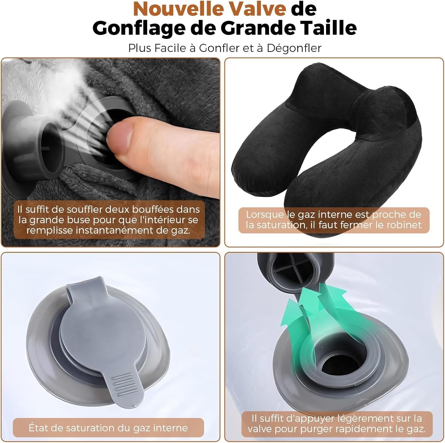 Almohada de Viaje Inflable, Almohada de Viaje con Antifaz para Dormir + Tapones para los Oídos + Bolsa de Transporte, Súper Ligera y Portátil, Ideal para Avión, Coche, Hogar, Oficina, Negro Naty Shop Almohadas de Viaje