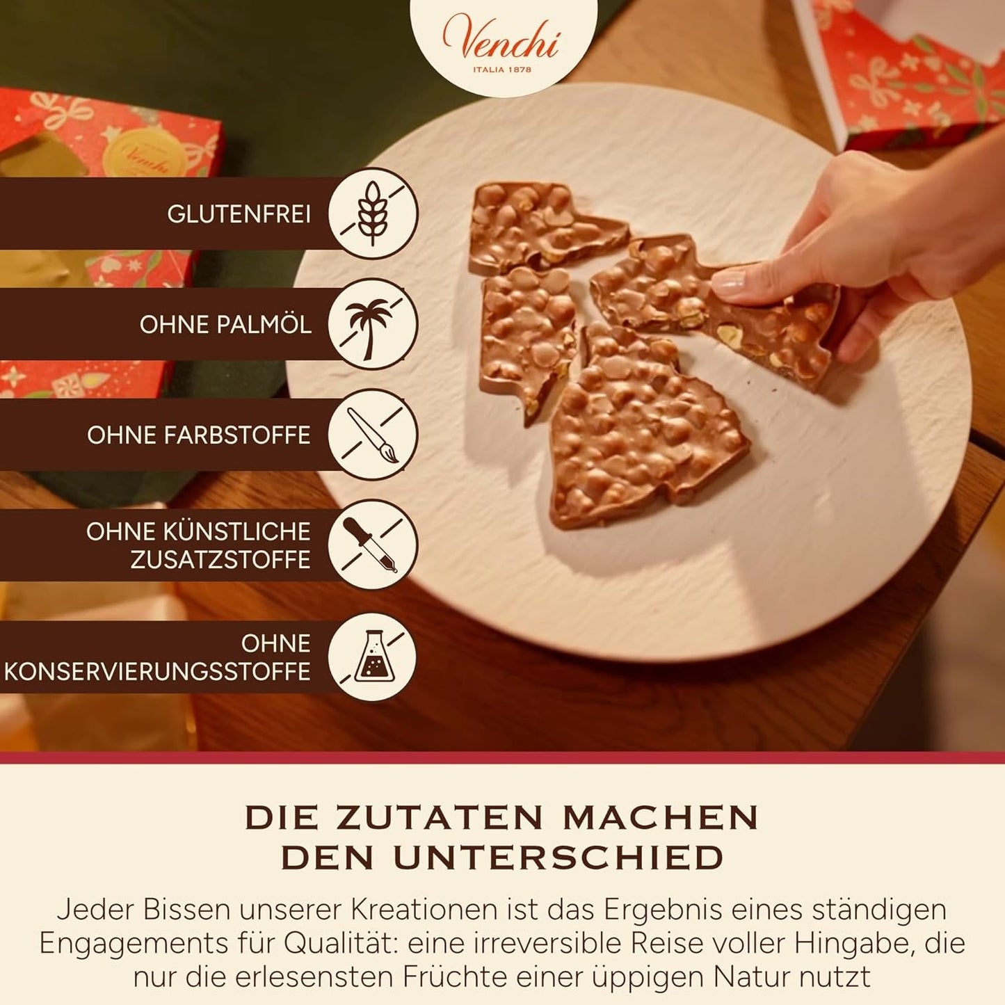 Venchi, Brutto&Buono, barra de chocolate con leche en forma de abeto "Avellana del Bosque del Piamonte" hecha a mano, 200 g, sin gluten, colección navideña de edición limitada, idea de regalo