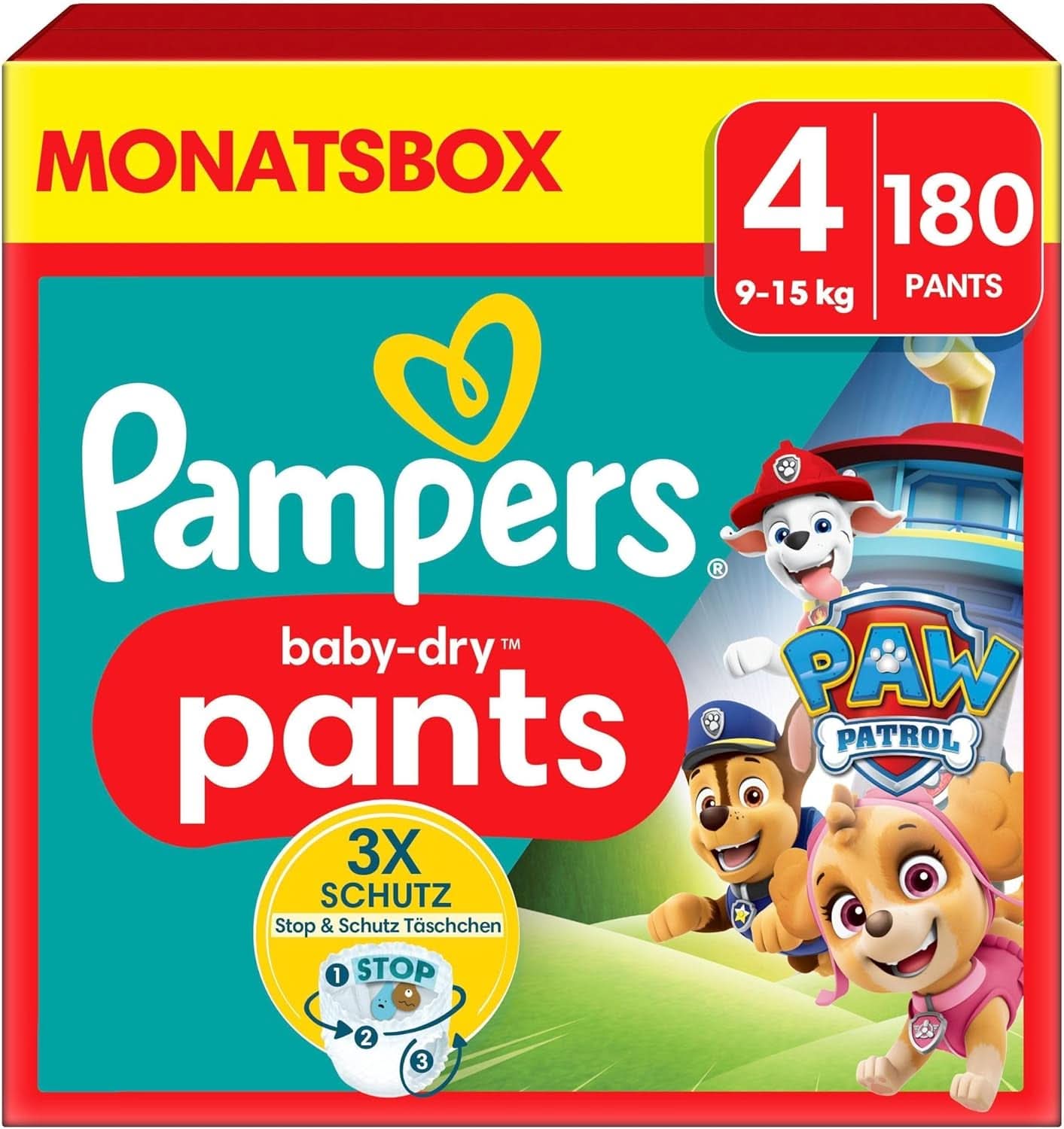 Pañales Pampers Paw Patrol Pants talla 5 (12-17Kg) Baby-Dry, Junior con bolsillo Stop and Protect, CAJA MENSUAL, 160 pañales Naty Shop