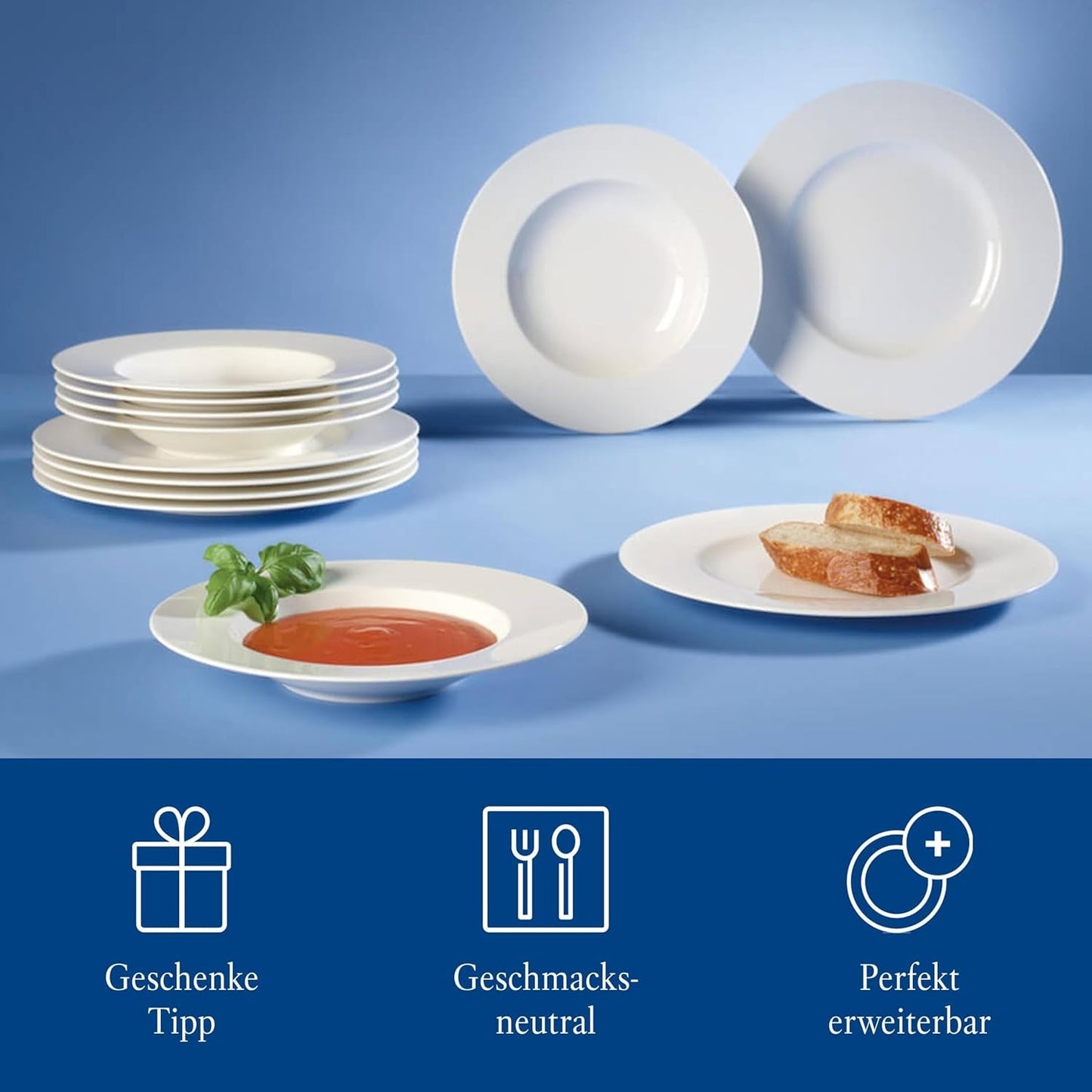 Villeroy & Boch Wonderful World Vajilla de 12 piezas, Apta para lavavajillas y microondas, Blanco, Platos, Vajilla, Porcelana, Platos llanos, Set, Vajilla moderna, Porcelana Premium
