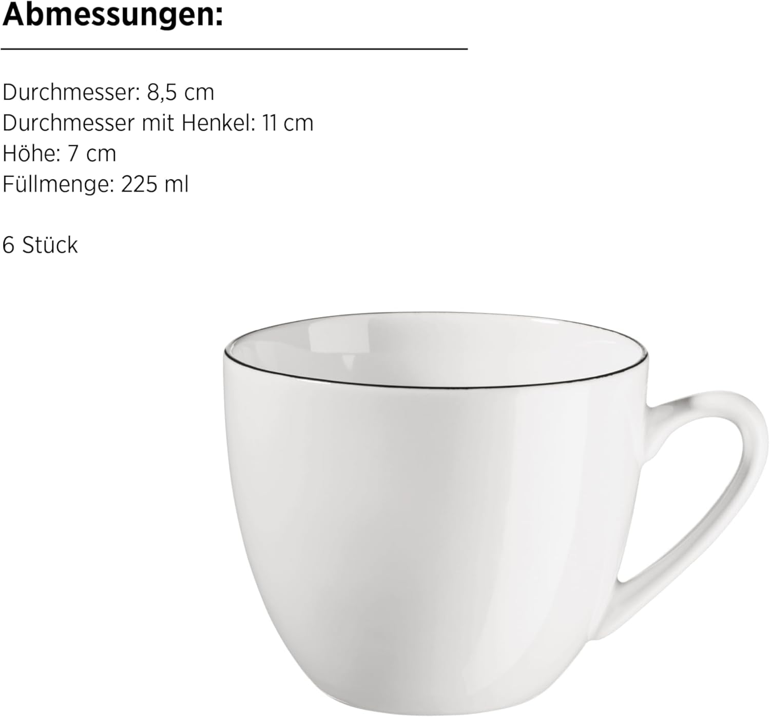 MÄSER Serie Felise, elegante servicio de café para 6 personas, atemporal, borde negro, porcelana, blanco