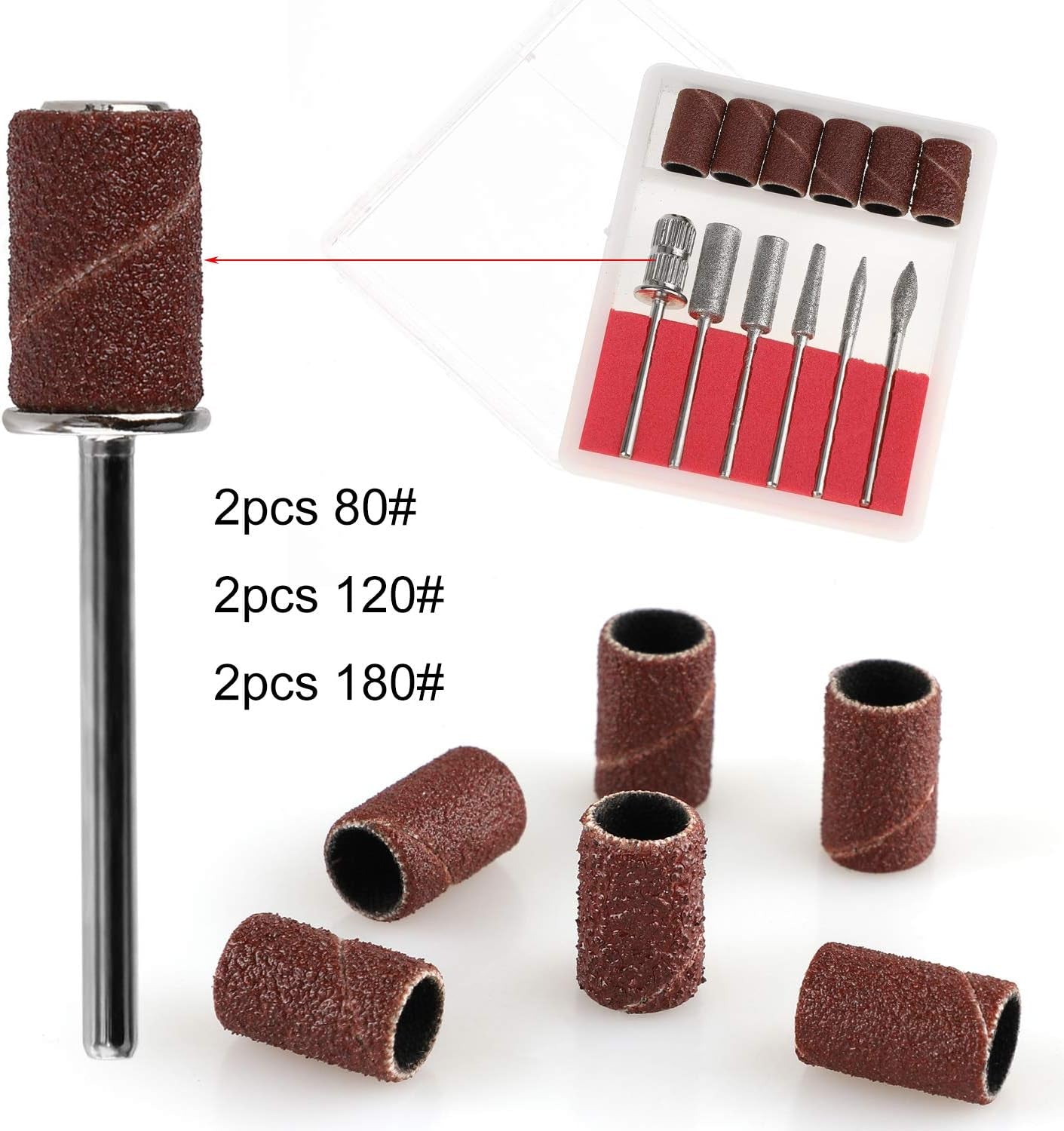 MWOOT Brocas de Diamante para Limas de Uñas Eléctricas con Mangas de Esmerilado Bandas de Esmerilado Brocas para Uñas Accesorios para Uñas Artificiales Removedor de Cutículas