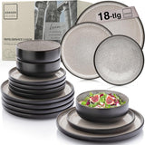 SÄNGER Luxor | Juego de vajilla de gres, 18 piezas, juego de platos para 6, juego de vajilla (6 platos llanos, 6 tazones de cereales, 6 platos de postre), vajilla marrón-beige resistente a los arañazos | LA COLECCIÓN DE VALOR
