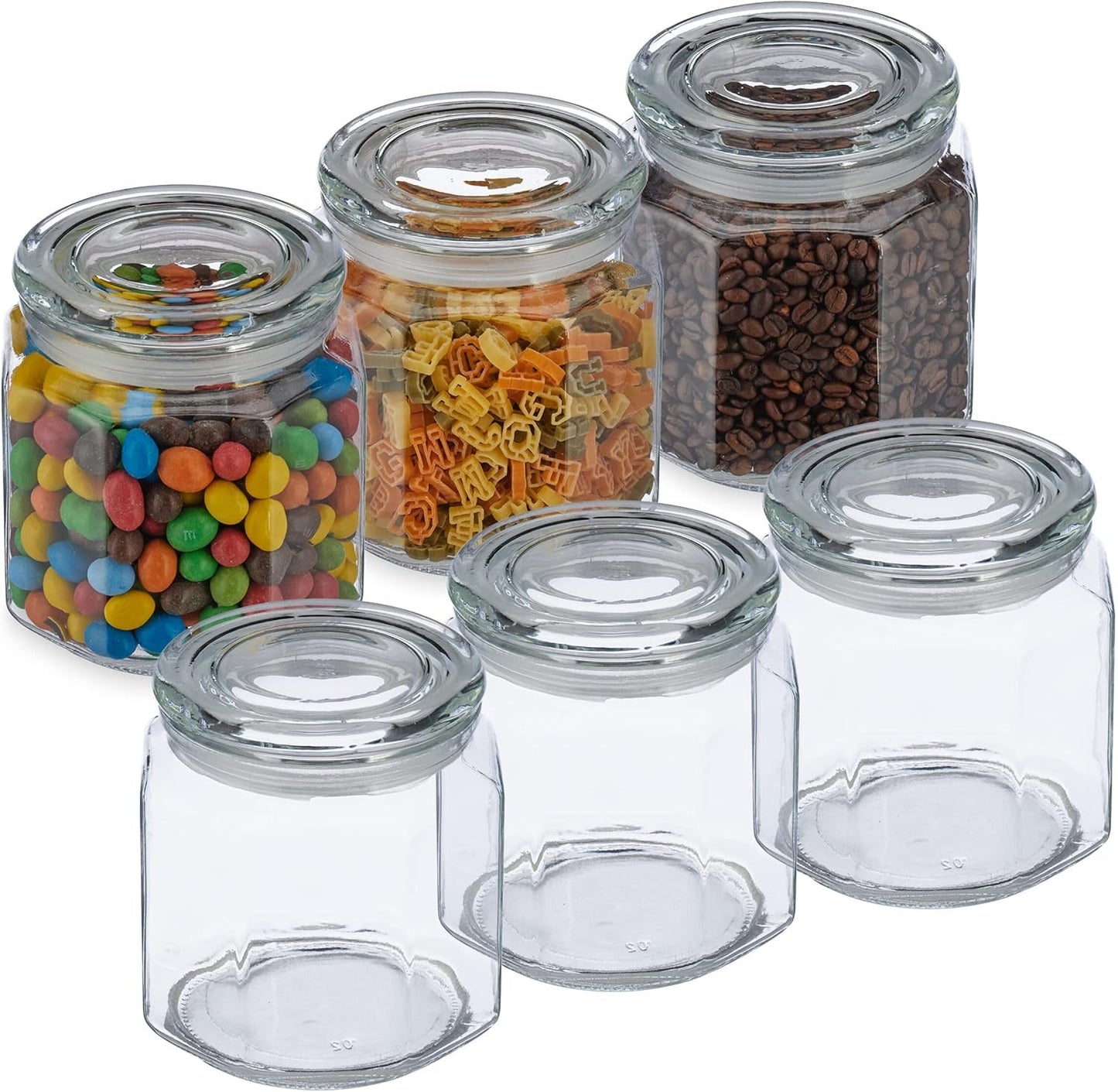 Relaxdays Tarros de Conservación con Tapa, Juego de 6 Tarros de Vidrio Octogonales de 1,3 L, Recipientes de Vidrio Herméticos, Cajas de Almacenamiento de Alimentos Transparentes Naty Shop Default Title