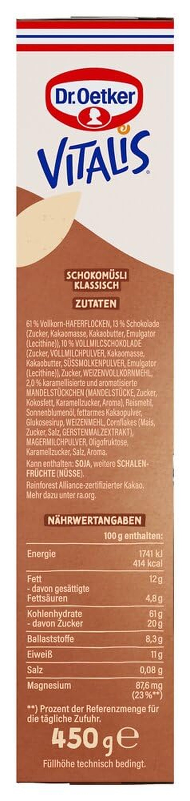Dr. Oetker Vitalis Chocolate Muesli Classic: Muesli de desayuno con leche y chocolate negro, paquete de 7 (7 x 600 g)