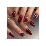 24 flores de color burdeos con armadura de diamantes, prensa en uñas, pegamento en uñas artificiales, juego de puntas de uñas