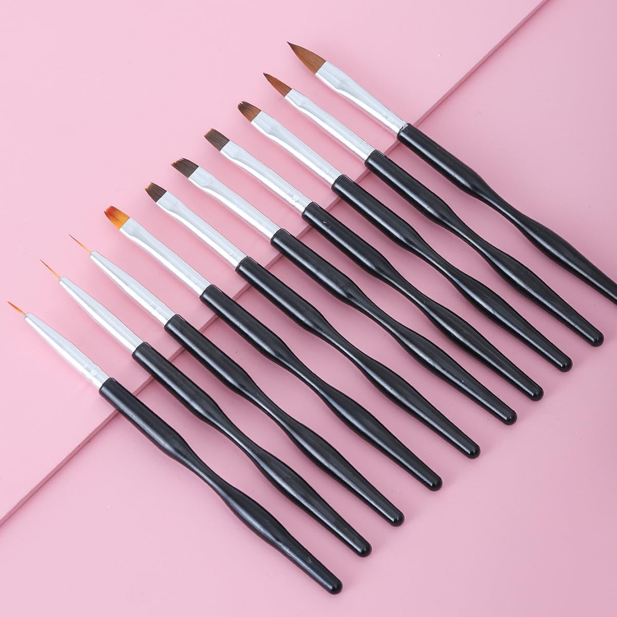 Juego de pinsel para decoración de uñas, 10 piezas de pinsel Malerei de Nageldesign, pinsel de diseño de arte de uñas profesional, pinsel de delineador fino para uñas, negro