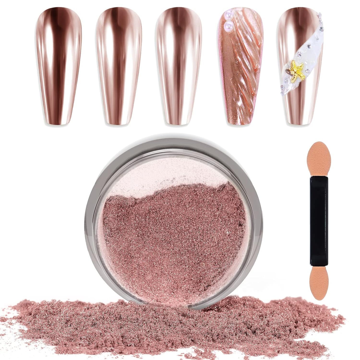 Chrome Nagel Pulver Spiegel Effekt Metallic Staub Holographische Glitter Glasierte Maniküre Dekoration Reflektierendes Pigment para DIY Gel Polish Nail Art, Harz Handwerk, Geschenke Für Gold
