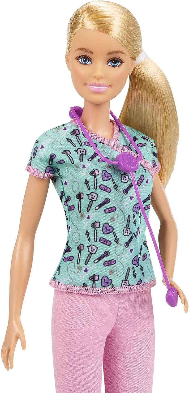 Muñeca Barbie GTW39 - Enfermera (aprox. 30 cm) con top estampado y pantalones rosas, zapatos blancos y estetoscopio, gran regalo para niños a partir de 3 años