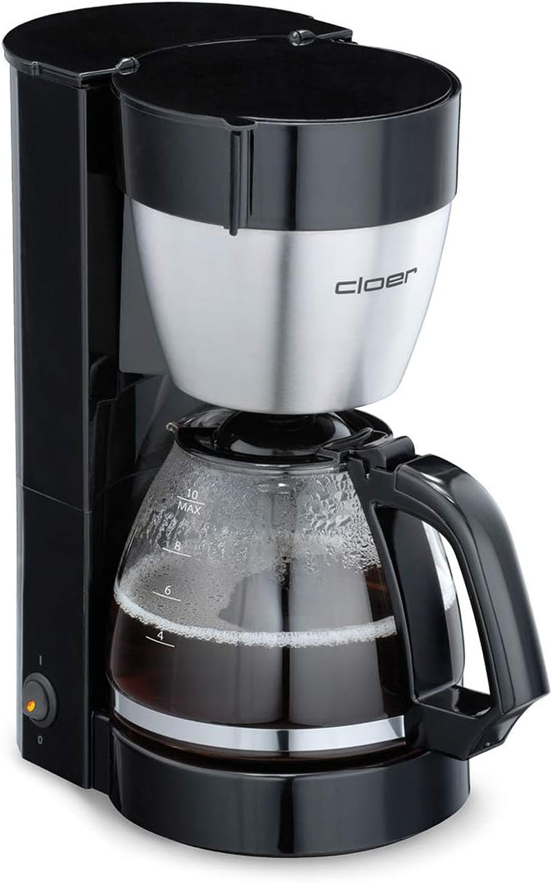Cloer 5009 Cafetera espresso con filtro Keep Warm para hasta 8 tazas, 800 W, con jarra aislada de acero inoxidable, taza de filtro 1x4, color negro