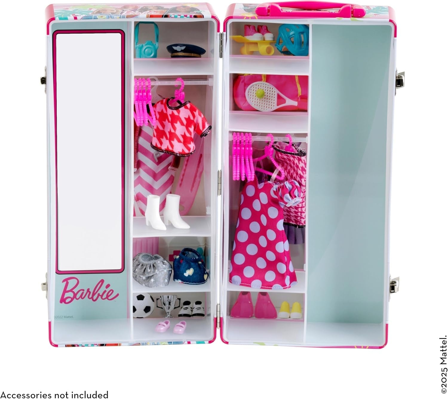 Theo Klein 5801 Barbie Armario con Barras y Compartimentos, Juguete a Partir de 3 años, Incluye Accesorios, Multicolor