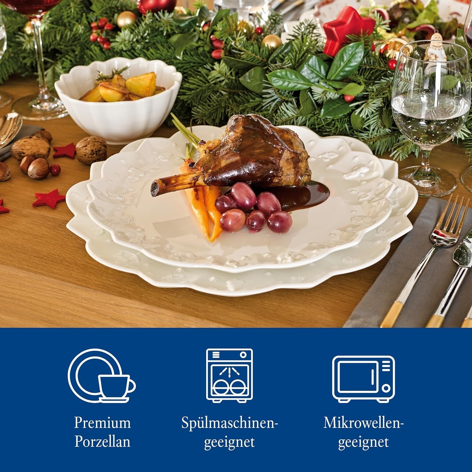 Villeroy & Boch Toy's Delight Royal Classic Vajilla de 12 piezas, Apta para lavavajillas y microondas, Blanco, Platos, Vajilla para 4 personas, Vajilla navideña, Juguetes, Porcelana Premium
