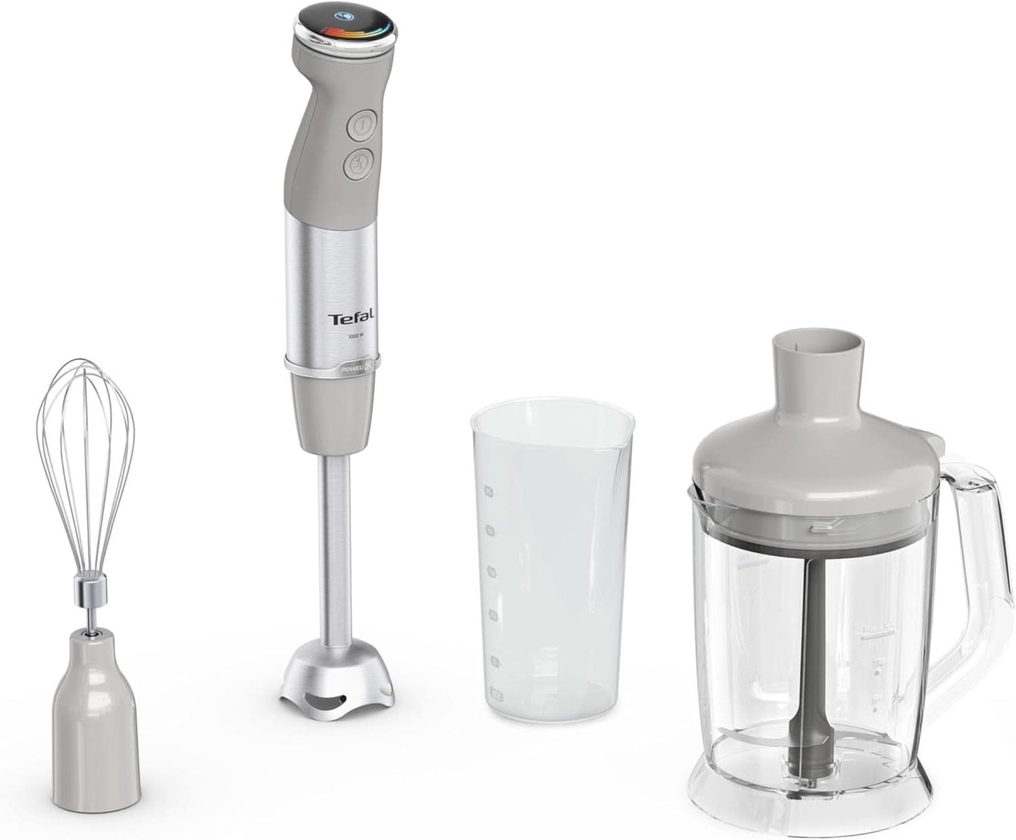 Tefal Quickchef+ 3 en 1 XL Stabmixer/Zerkleinerer/Schneebesen, 1000 W, Intuitive Geschwindigkeitsregelung, Turbo-Taste, Powelix-Messer-Technologie, Edelstahl, Grau, HB67MB30 Cocina Naty Shop