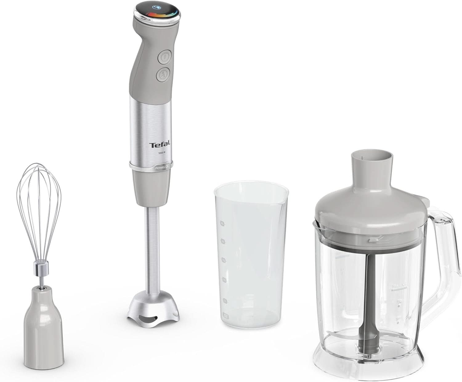 Tefal Quickchef+ 3 en 1 XL Stabmixer/Zerkleinerer/Schneebesen, 1000 W, Intuitive Geschwindigkeitsregelung, Turbo-Taste, Powelix-Messer-Technologie, Edelstahl, Grau, HB67MB30 Cocina Naty Shop