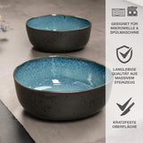 Moritz & Moritz ORGANIC Juego de cuencos para servir, azul - 2 cuencos grandes de gres de alta calidad, modernos y atemporales, aptos para microondas y lavavajillas - perfectos para ensaladas, pastas, snacks y más