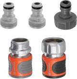 Gardena 39042-M Kit básico de acoplamiento rápido de metal para mangueras de jardín, acoplamientos rápidos y accesorios en segundos, 4 piezas, incluye adaptadores a prueba de fugas para enchufe y enchufe