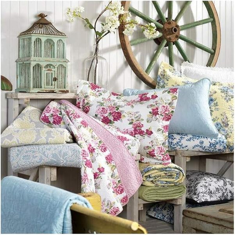Laura Ashley Home Colcha Colección Rüschen Garden, 100% algodón, Ultra suave, Para todas las estaciones, Reversible, Elegante, Cama de matrimonio, Color crema (197783) Edredones y edredones Naty Shop