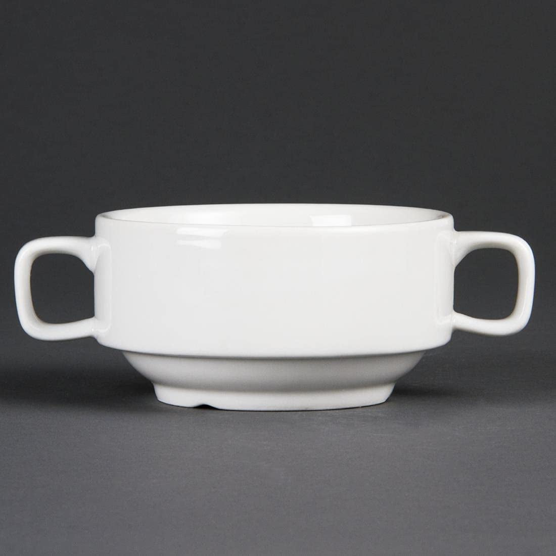 Tazones de sopa con asas Olympia Whiteware 400 ml (6 piezas) - aptos para horno, microondas, congelador y lavavajillas C239