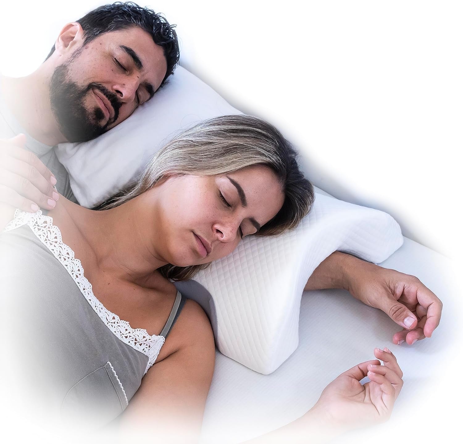InnovaGoods - Almohada cervical viscoelástica para parejas, Diseño ergonómico para el relax en pareja, Viscoelástica para aliviar la presión, Funda desenfundable, Blanco, 36 x 12,5 x 30,5 cm, Viscoelástica