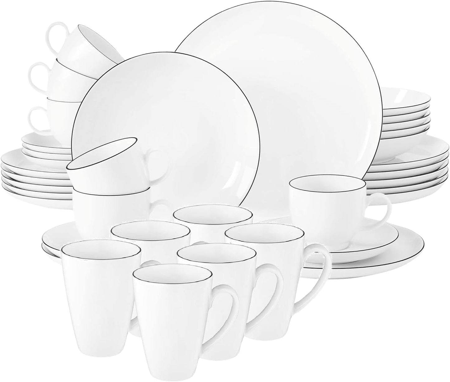 Seltmann Weiden - Lido Black Line - Vajilla de 36 piezas - Porcelana (incluidas 6 tazas de café)