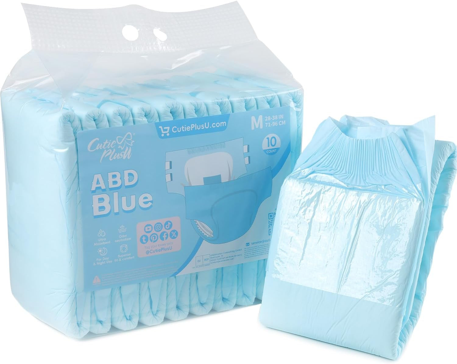CutiePlusU Pañales para Adultos, Paquete de 10 Bragas Desechables para Incontinencia con Lazos para Mujeres y Hombres, Máxima Absorbencia Durante la Noche - Blanco (Tamaño Mediano 71-96cm)