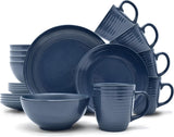 ECHTWERK "Alicia" Vajilla combinada vintage de 16 piezas, diseño moderno para 4 personas, elegante vajilla de gres azul oscuro con 4 platos, 4 guarniciones, 4 cuencos, 4 tazas de té