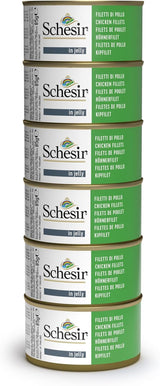 Comida húmeda para gatos adultos, filetes de pollo en filetes y gelatina 100% natural, pack de 6 cajas x 85g