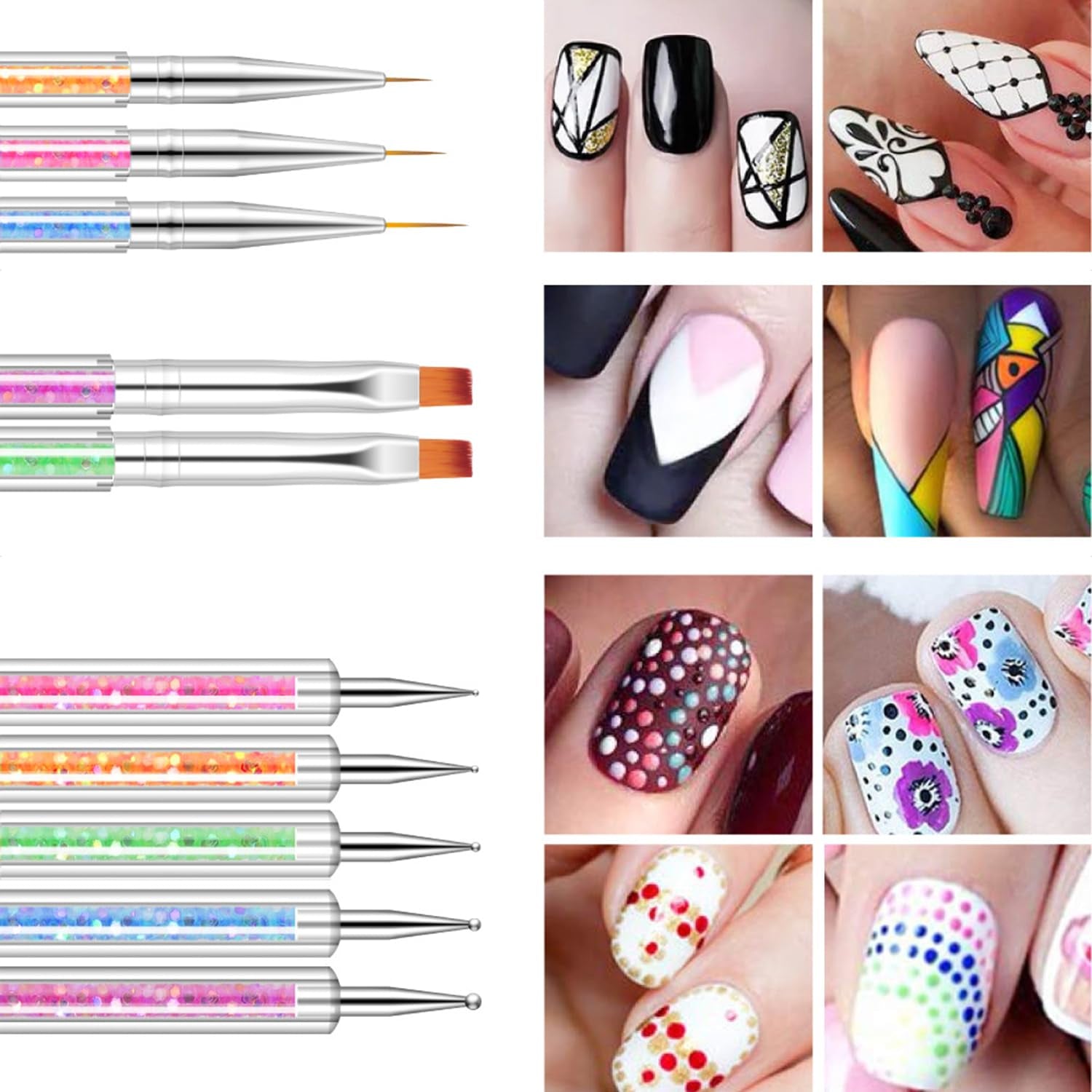 Juego de 6 pinsel para uñas, doble punta Nageldesign Pinsel, juego de pinsel acrílico para decoración de uñas, herramienta de punteado para decoración de uñas DIY (mit 1 Schwammbürste)