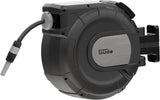 Enrollador de manguera automático Güde 30-2-2 1/2 (rotación 180°, para montaje en pared, manguera de 30 m, rociador de agua, soporte de pared, retracción automática, tope de retracción, asa de transporte, 2 enchufes rápidos)