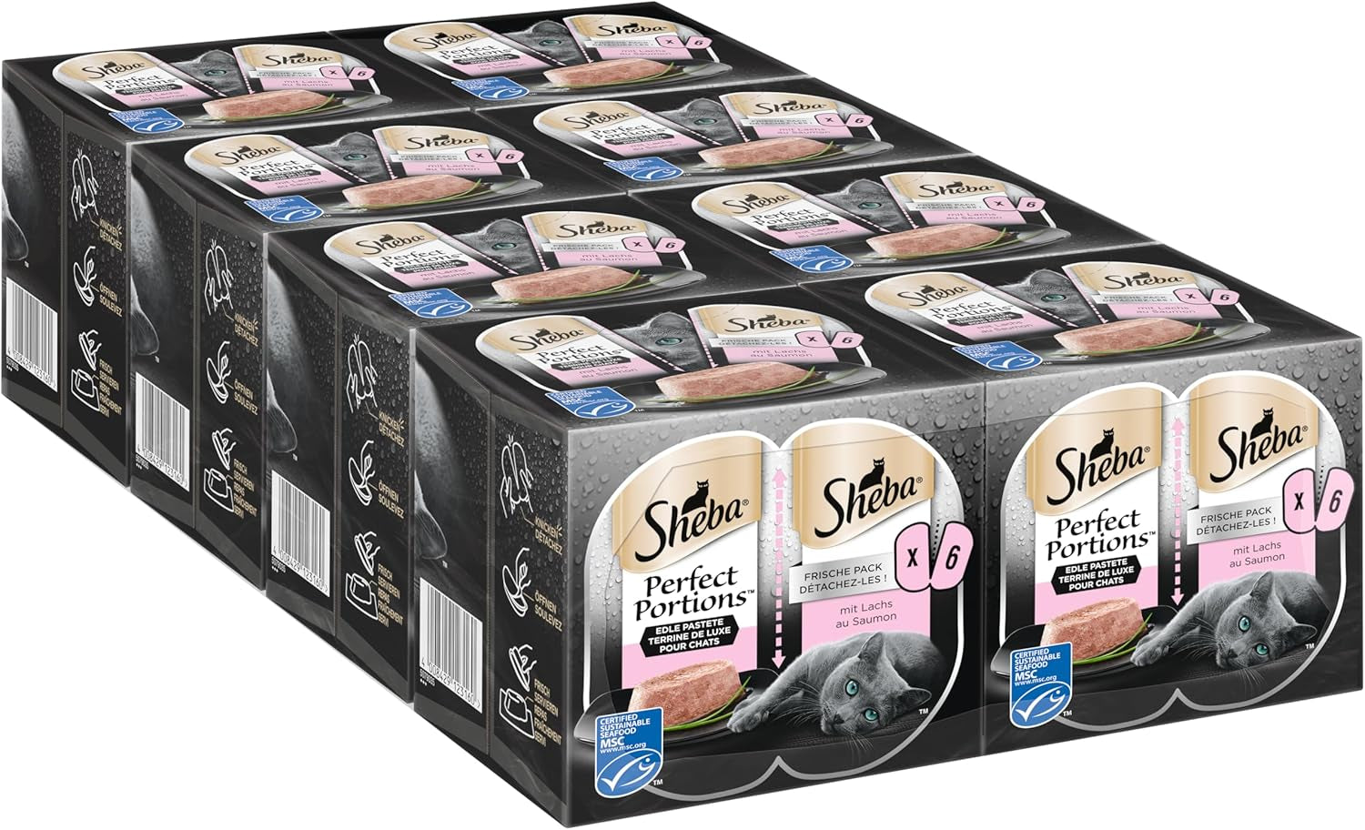 Paté SHEBA Perfect PORTIONS para gatos con salmón, certificado MSC, 8 x 3 x (2 x 37,5 g) = 225 g (el embalaje se actualizará)