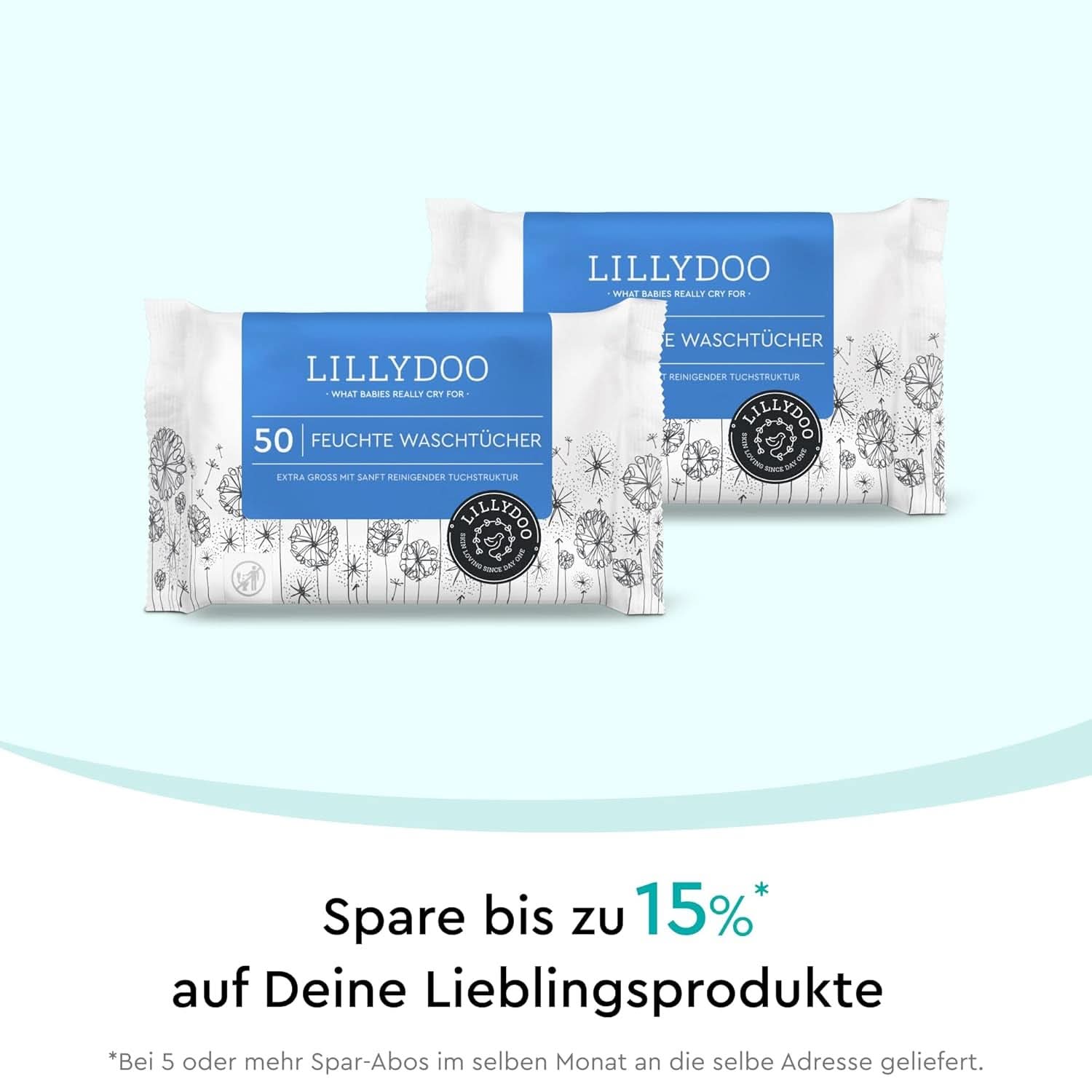 LILLYDOO Feuchte Waschtücher 350 Stück (7 X 50), 100% libre de plástico, Extra Großes Tuch, Ohne Parfüme Naty Shop