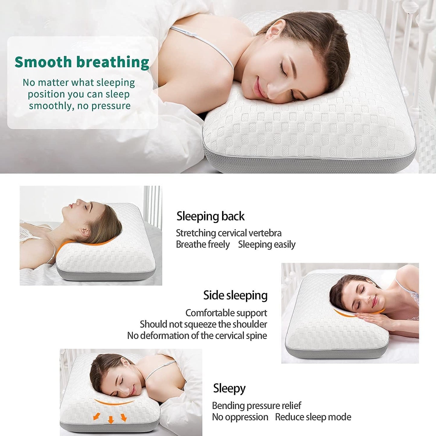 Fityou Almohada Viscoelástica Almohada De Soporte Para El Cuello Almohada Ergonómica Para Dormir Almohada De Enfriamiento Diseño De Doble Cara Funda De Almohada Lavable (67,5X40X13Cm) Almohadas Ortopédicas Cervicales Naty Shop
